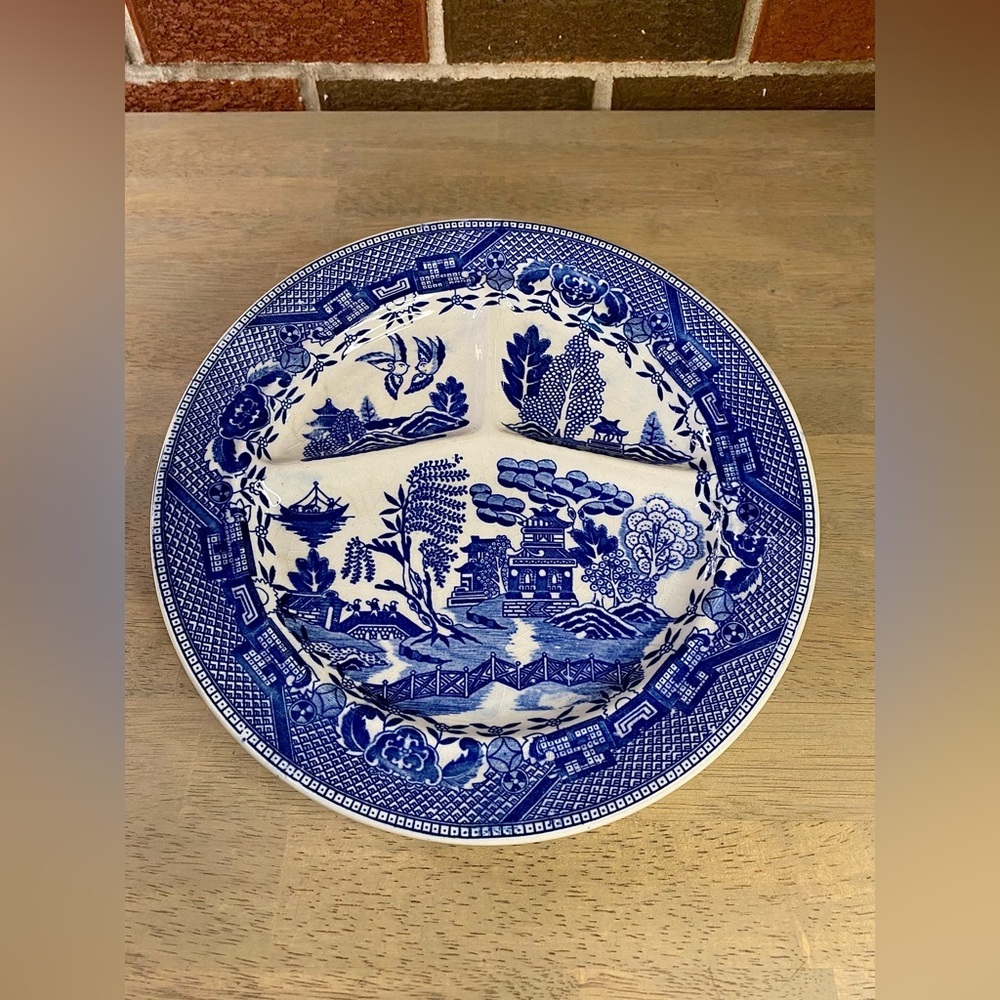 Blue Willow Divided Grill Plate Meizan Made In Japan